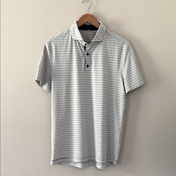 Lululemon Shirt Mens Medium Gray Striped Golf Short Sleeve - Picture 1 of 11